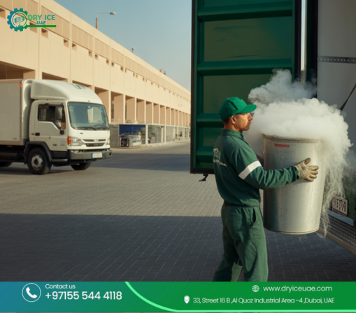 Professional dry ice supplier in Dubai delivering high-quality dry ice blocks and pellets for industrial cleaning, food preservation, and pharma cold chain solutions.